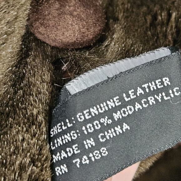 Vintage Synergy Oversized Leather Faux Shearling Coat Large Chocolate Brown - Picture 10 of 13